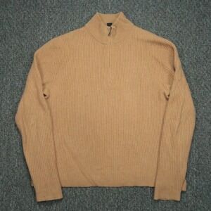 Banana Republic Sweater Men Large Brown Half Zip Pullover Ribbed Wool Camel Hair